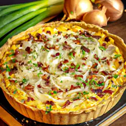 Une image de Quiche-pizza Reblochon-oignon - image générée par IA (DALL-E)