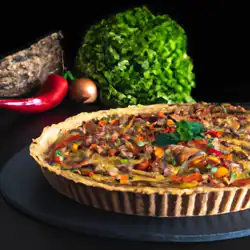 Une image de Quiche du Sud-Ouest au Saumon et Poivrons : une délicieuse tarte salée - image générée par IA (DALL-E)