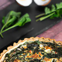Une image de Quiche de la Provence: Recette à la Pâte à Pizza, Œufs, Mozzarella et Épinards - image générée par IA (DALL-E)