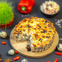 Une image de Quiche façon Savoie-Pizza au poulet, poivron et reblochon - image générée par IA (DALL-E)