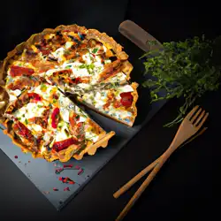 Une image de Quiche Pizza-Méditerranéenne - image générée par IA (DALL-E)