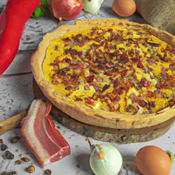 Une image de Quiche aux lardons et poivrons façon Normande - image générée par IA (DALL-E)