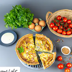 Une image de Quiche Lorraine Revisitée à la Tomate et au Poulet - image générée par IA (DALL-E)