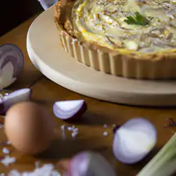 Une image de Quiche Lorraine revisitée : recette à base d'emmental, d'oignons et de pâte feuilletée - image générée par IA (DALL-E)