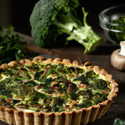 Une image de Quiche de Brocoli et Champignons de Paris : Une Recette d'inspiration Bretonne - image générée par IA (DALL-E)