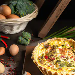 Une image de Quiche de Provence à la pâte à pizza, aux oeufs et aux brocolis - image générée par IA (DALL-E)