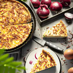 Une image de Quiche Lorraine: recette traditionnelle avec emmental et oignons - image générée par IA (DALL-E)