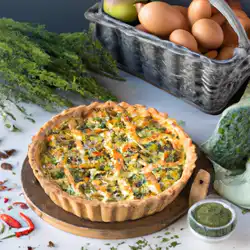 Une image de Quiche Bretonne au Saumon, Brocoli et Poireau - image générée par IA (DALL-E)