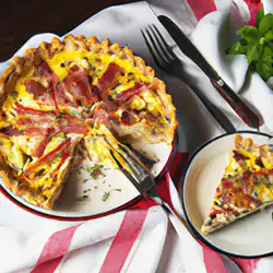 Une image de Quiche Savoyarde à la Pâte à Pizza : Recette avec des Morceaux de Jambon, du Gruyère, du Reblochon et du Poireau - image générée par IA (DALL-E)
