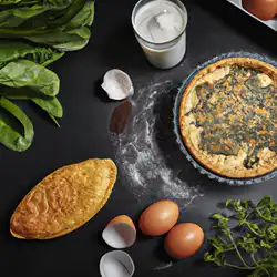 Une image de Quiche de Savoie au saumon, chèvre et épinards - image générée par IA (DALL-E)
